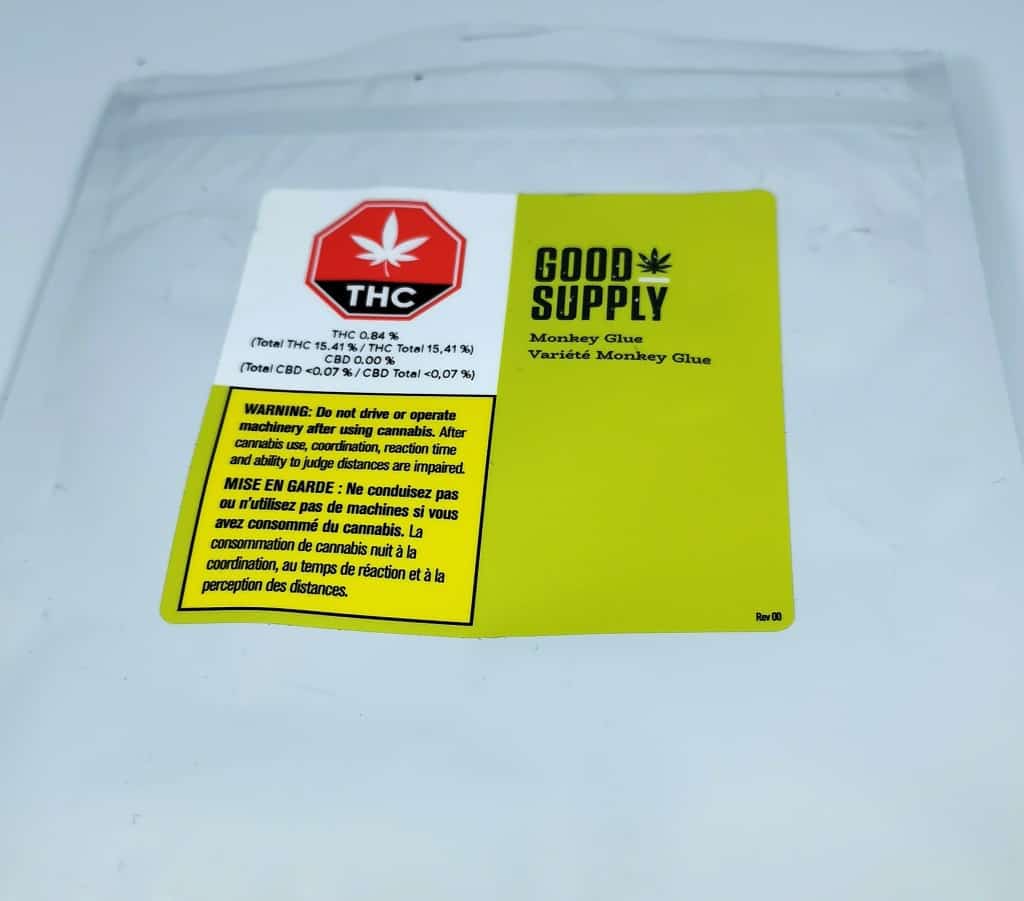 monkey glue strain review, picture of packaging