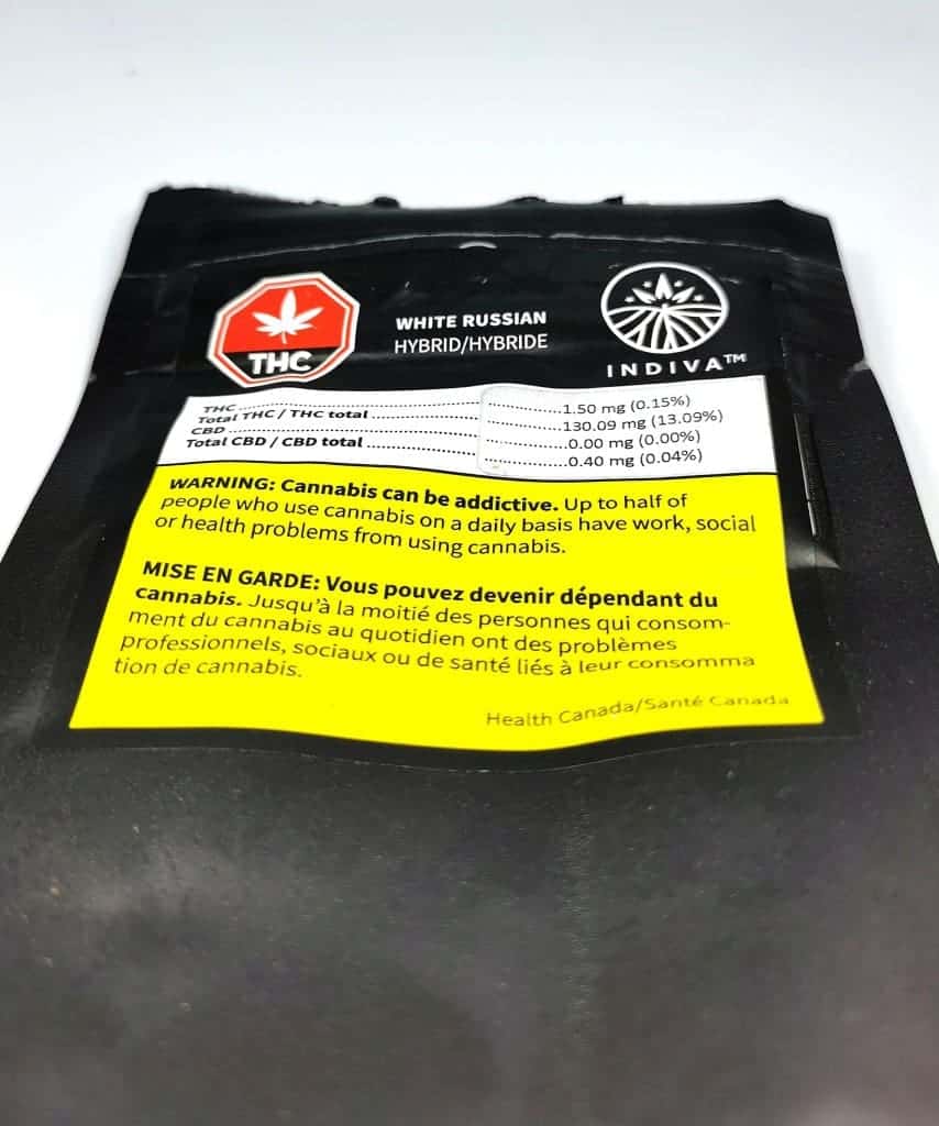 White Russian Strain Review (picture of packaging)
