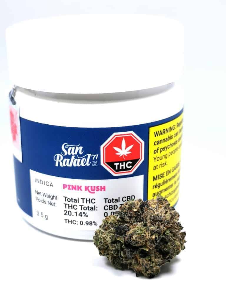 pink kush container with cannabis