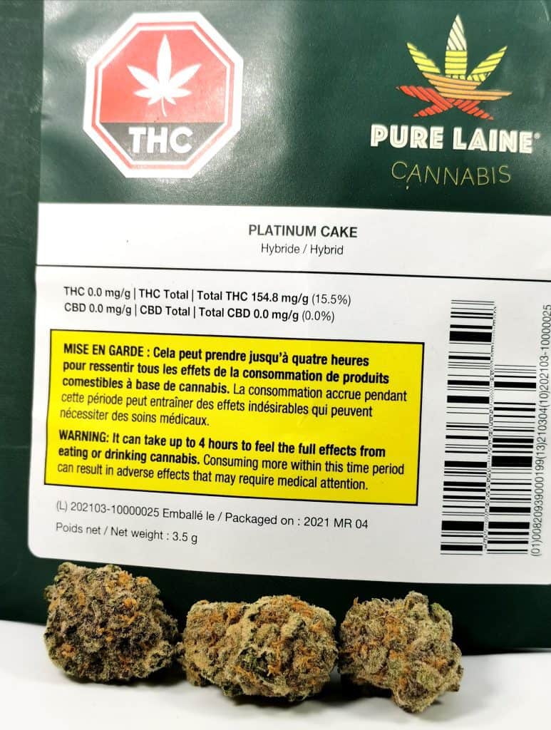 platinum cake strain review picture of cannabis and packaging