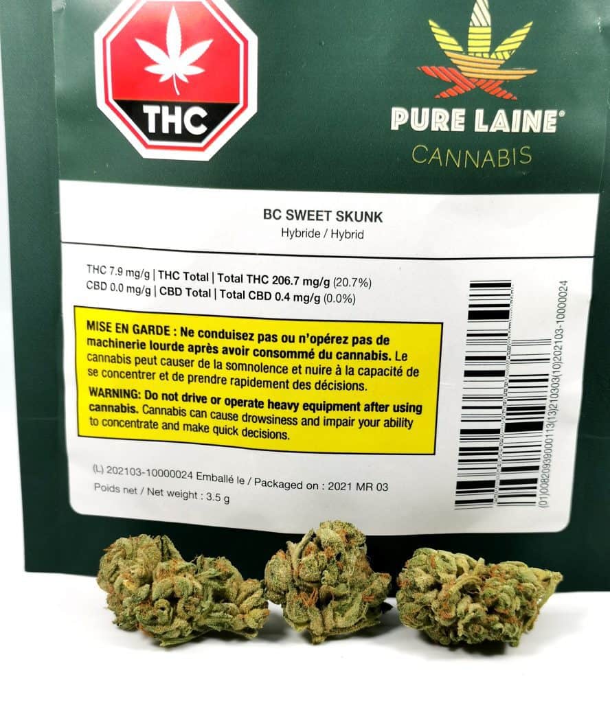 BC Sweet Skunk (Pure Laine Cannabis) strain review picture of packaging 