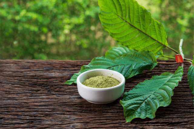 kratom powder on a white cera bowl