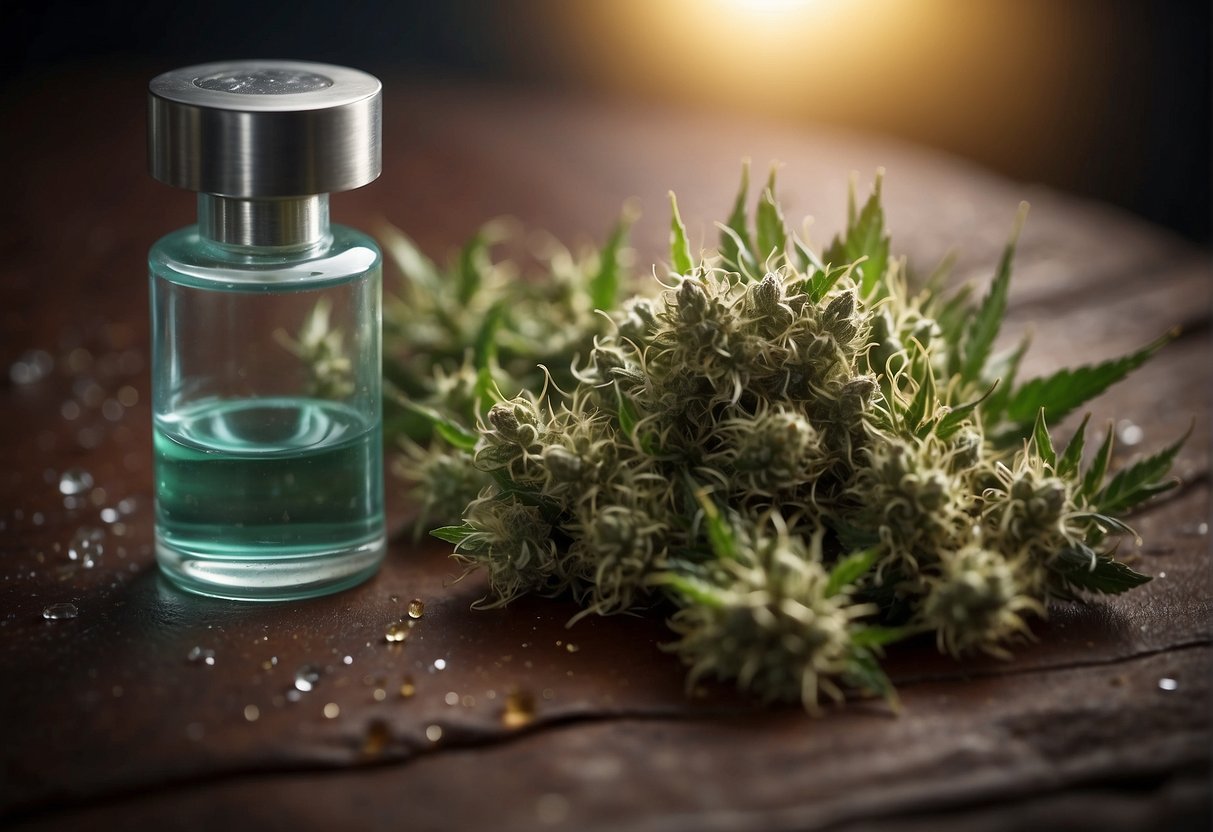 Weed odor lingers on a leather surface, surrounded by air molecules