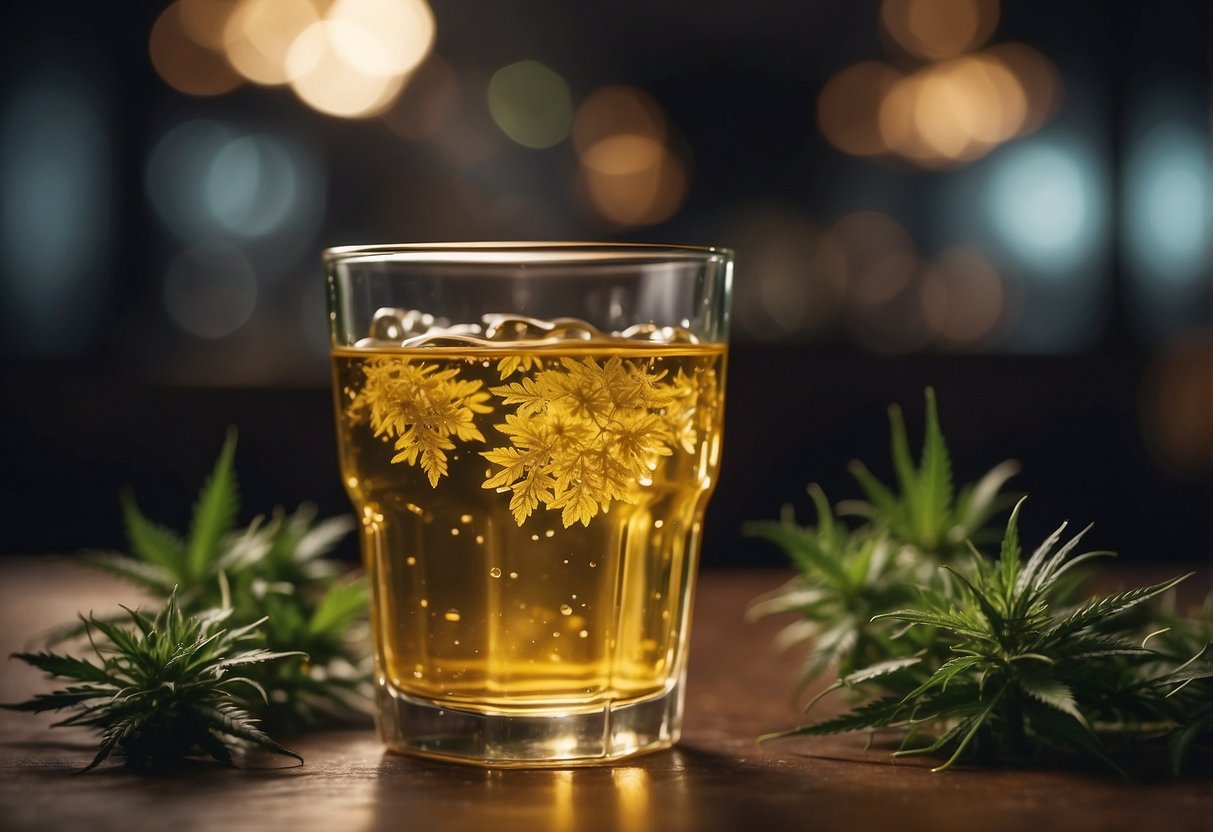 A glass of urine emitting a strong smell resembling that of weed